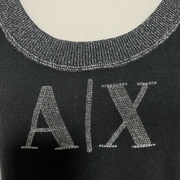 Armani Exchange A/X Black and Metallic Logo Cap Sleeve Top - Picture 4 of 9